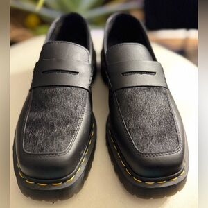 Dr. Martens Black Hair-On Leather Loafers, Size 41/10